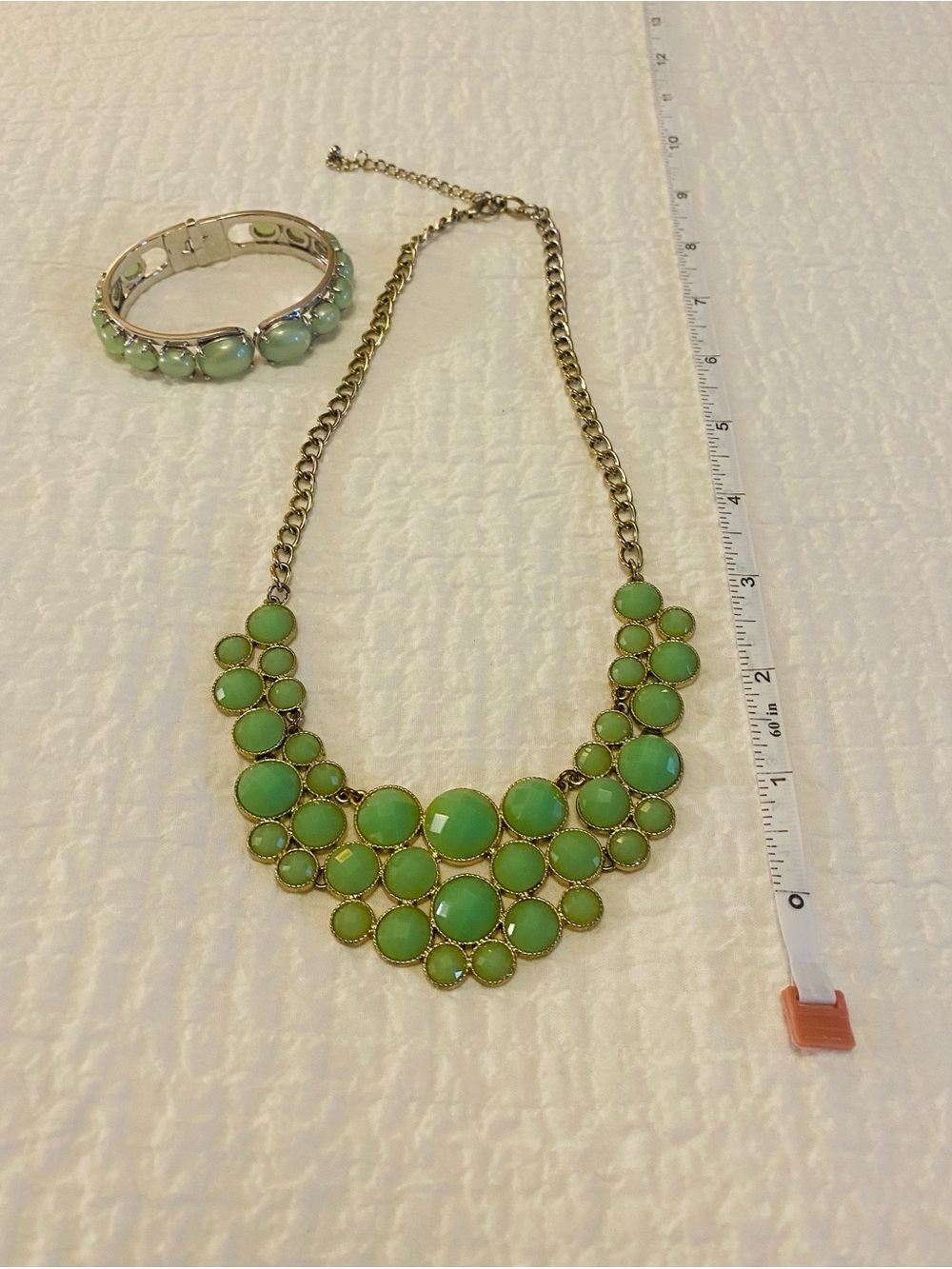 Green Statement Bib Necklace and Bracelet Set